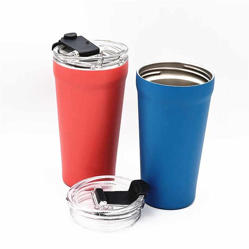 Steel vacuum travel mug with flip lid