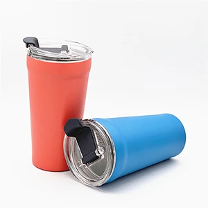 Steel vacuum travel mug with flip lid