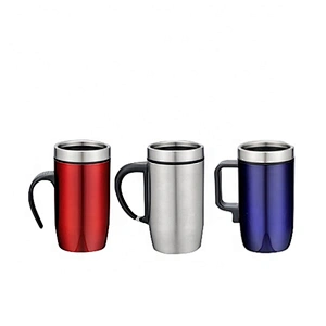 Double wall stainless steel coffee mugs office cup with ergonomic handle