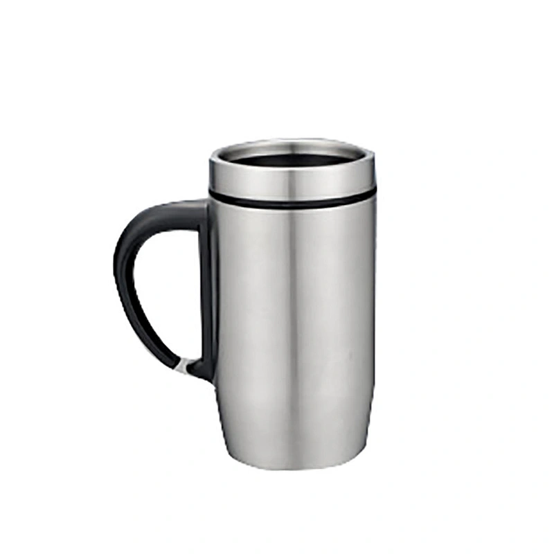 Double wall stainless steel coffee mugs office cup with ergonomic handle