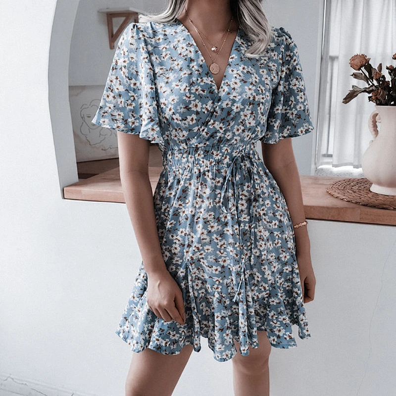 Spring and summer new printed chiffon dress