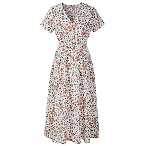 Spring and summer new chiffon beach print dress