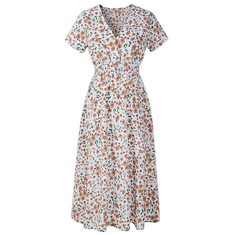 Spring and summer new chiffon beach print dress