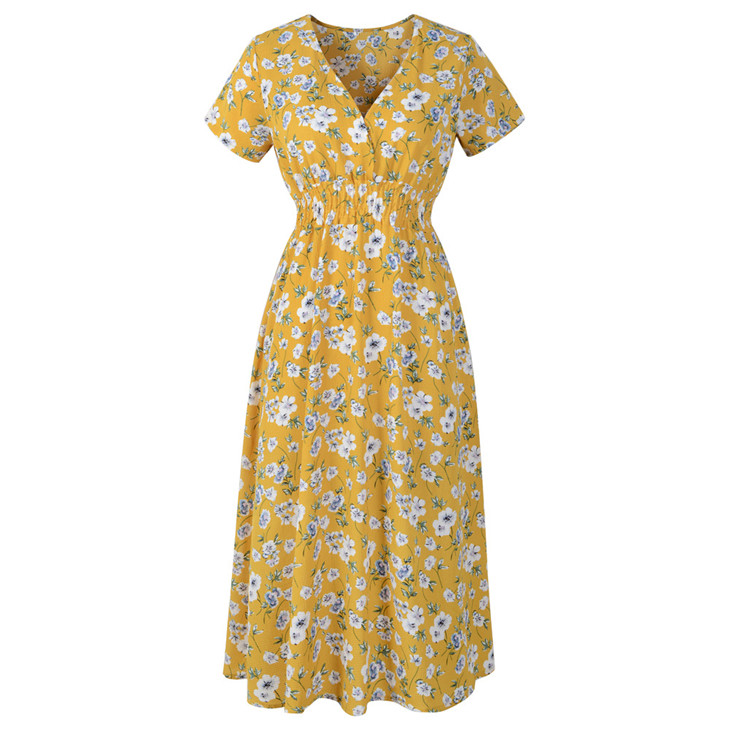 Spring and summer new chiffon beach print dress