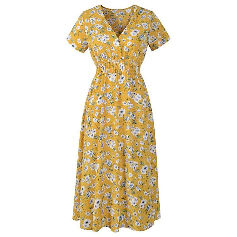 Spring and summer new chiffon beach print dress