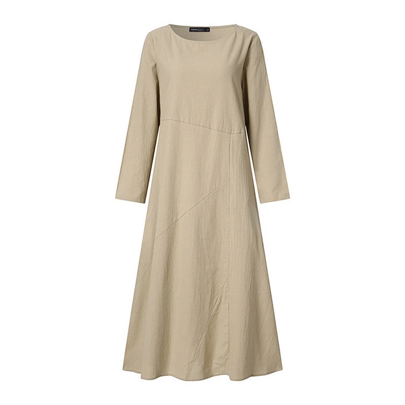 Spring and Autumn Long Sleeve Loose Dress Round Neck A-line Skirt
