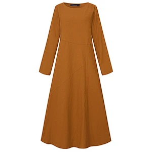 Spring and Autumn Long Sleeve Loose Dress Round Neck A-line Skirt