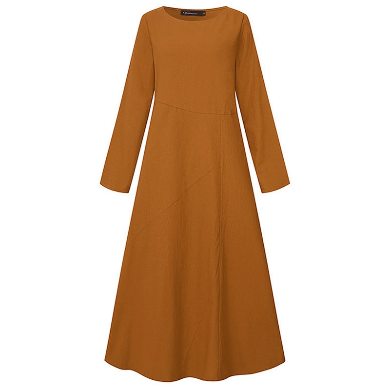 Spring and Autumn Long Sleeve Loose Dress Round Neck A-line Skirt