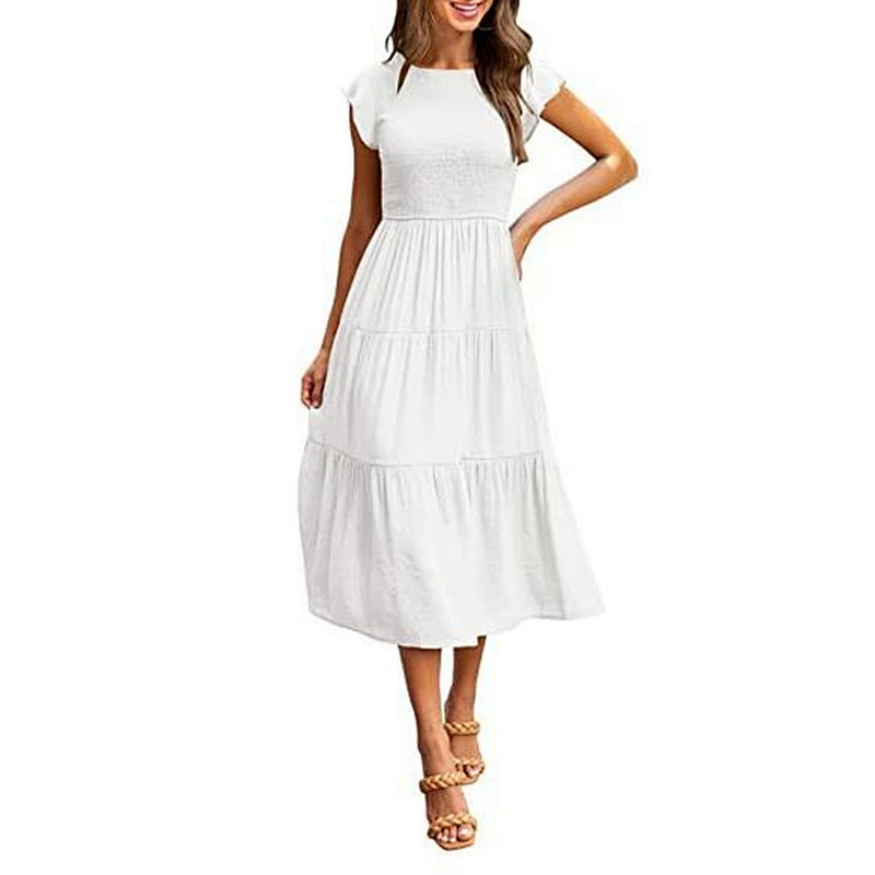 New Summer Pleated Dress Loose Fly Sleeve Dress