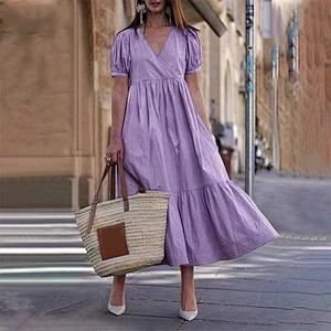 Casual Style Short Sleeve V Neck Dress