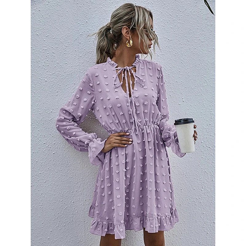 Spring and autumn long sleeve high waist elegant dress