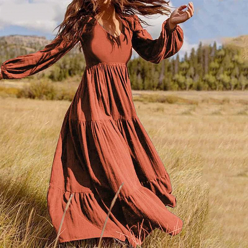 long sleeve elegant swing dress autumn high waist dress