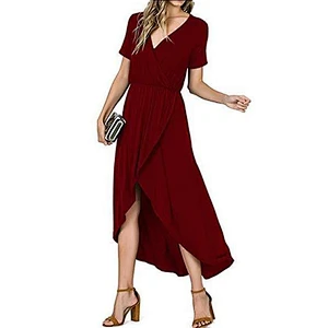 Foreign trade new style front short back long dress elegant V-neck dress