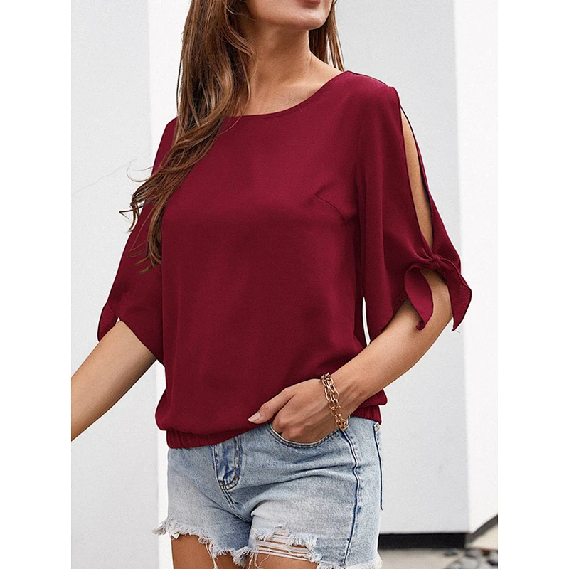 Summer new round neck loose pullover chiffon T-shirt