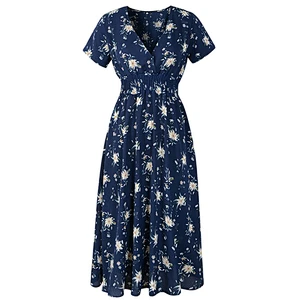 Spring and summer new chiffon beach print dress