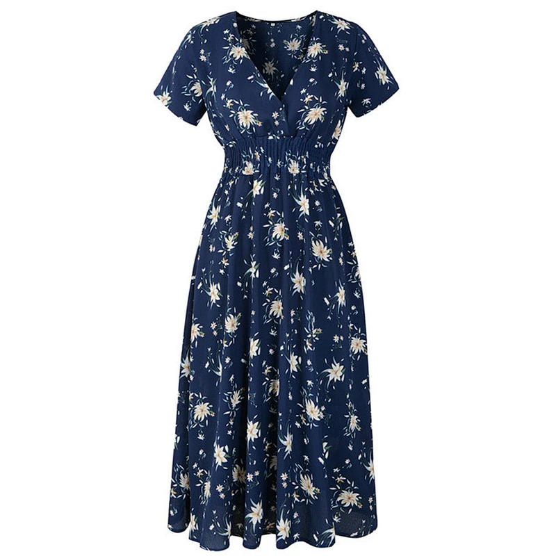Spring and summer new chiffon beach print dress