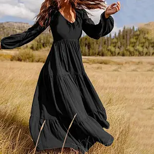 long sleeve elegant swing dress autumn high waist dress