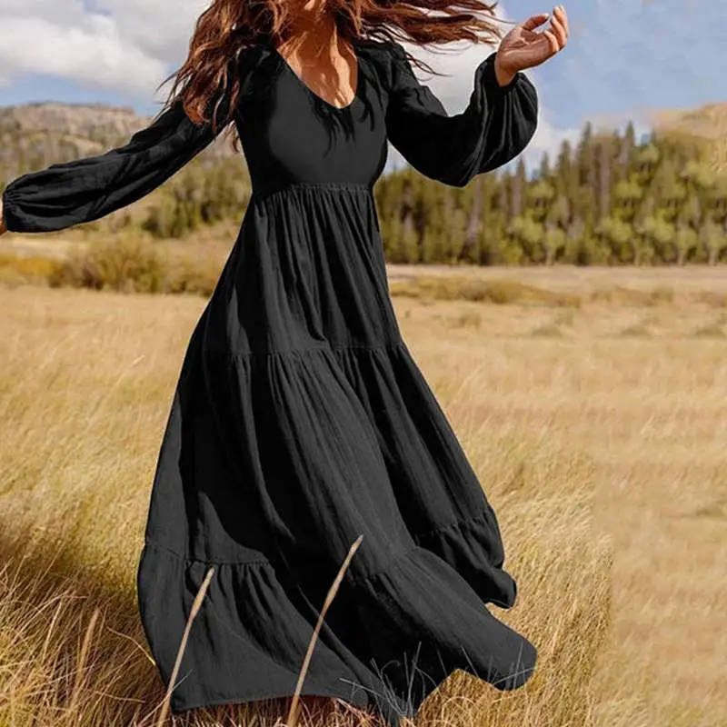 long sleeve elegant swing dress autumn high waist dress