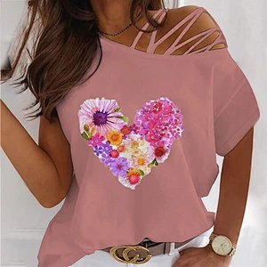 Off Shoulder Print T-Shirt Summer Fashion Tops