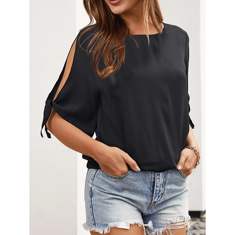 Summer new round neck loose pullover chiffon T-shirt