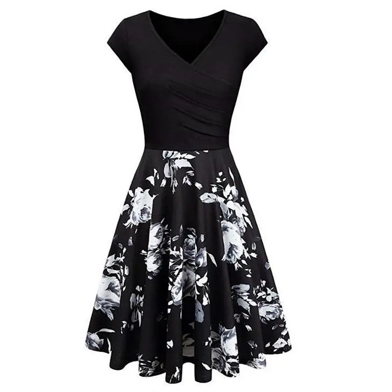 Spring and summer floral print slim fit dress