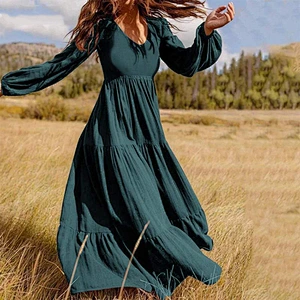 long sleeve elegant swing dress autumn high waist dress