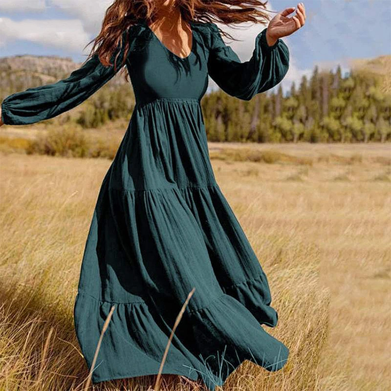 long sleeve elegant swing dress autumn high waist dress