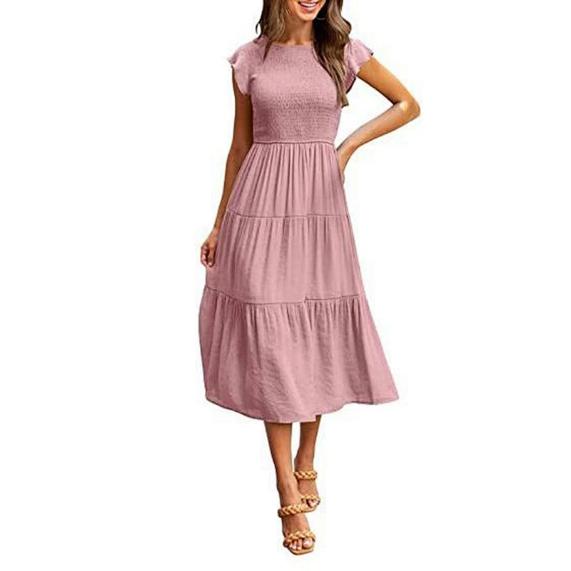 New Summer Pleated Dress Loose Fly Sleeve Dress