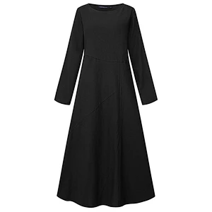 Spring and Autumn Long Sleeve Loose Dress Round Neck A-line Skirt