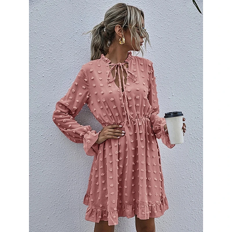 Spring and autumn long sleeve high waist elegant dress