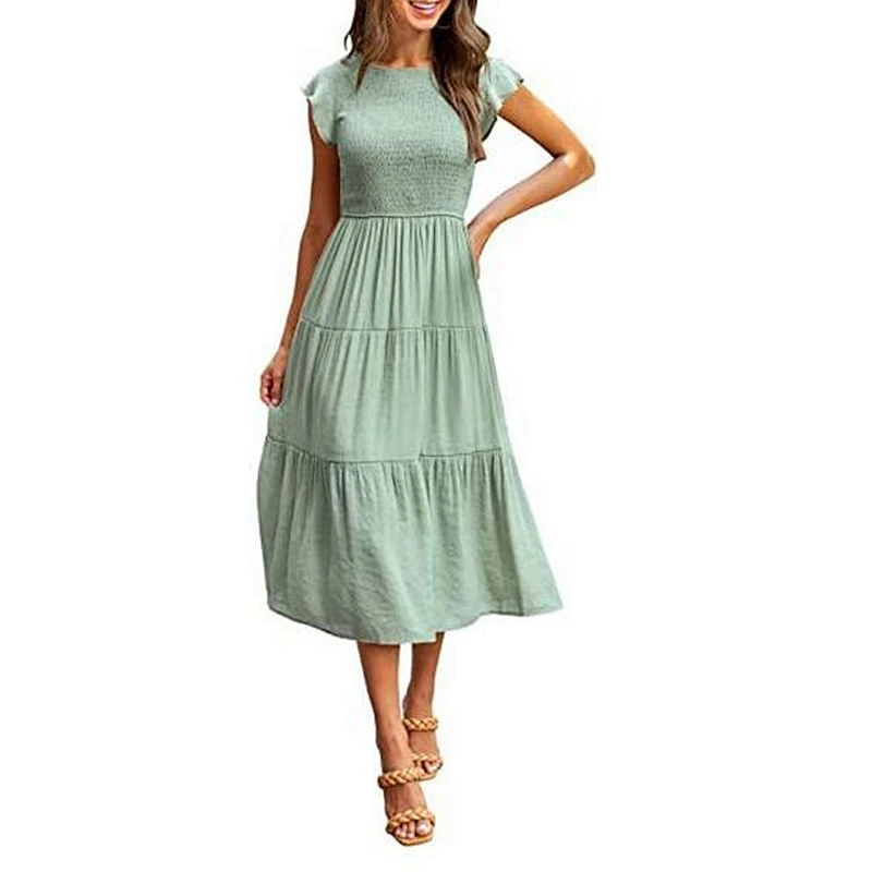 New Summer Pleated Dress Loose Fly Sleeve Dress