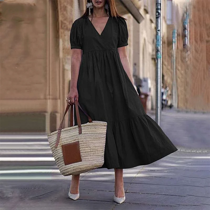 Casual Style Short Sleeve V Neck Dress
