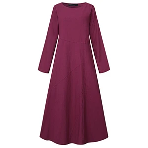 Spring and Autumn Long Sleeve Loose Dress Round Neck A-line Skirt