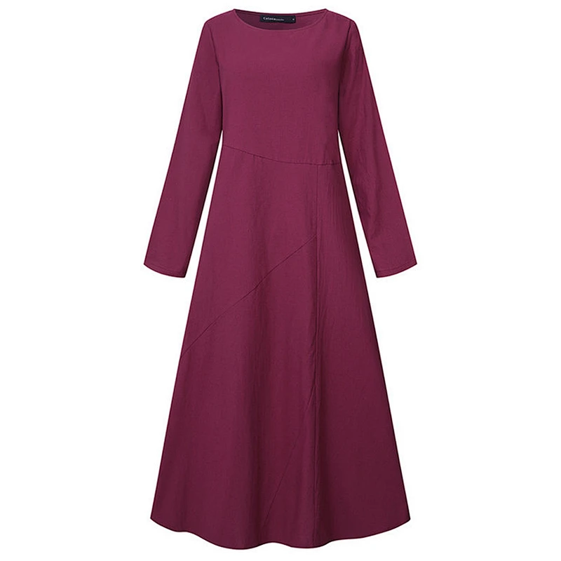 Spring and Autumn Long Sleeve Loose Dress Round Neck A-line Skirt