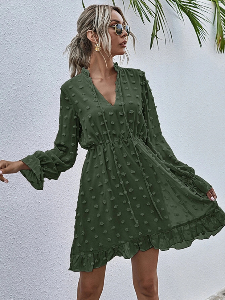 Spring and autumn long sleeve high waist elegant dress