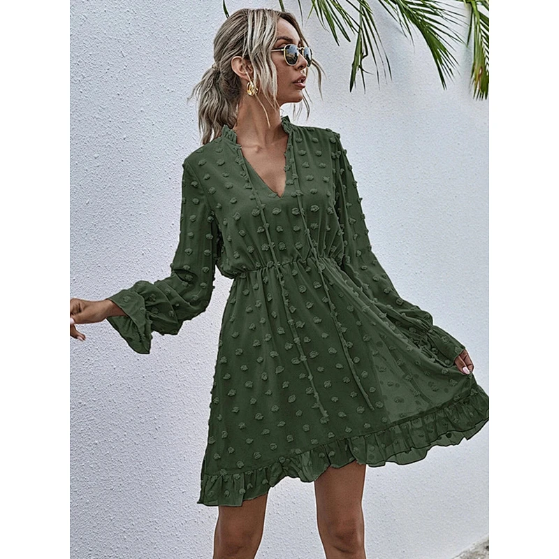 Spring and autumn long sleeve high waist elegant dress