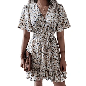 Spring and summer new printed chiffon dress