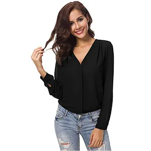 Women’s V-Neck Ruffled Shoulder Business Causal Chiffon Blouse