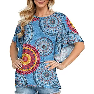 Women Summer Casual Short Sleeves Blouse Ruffle Short Sleeve T Shirt