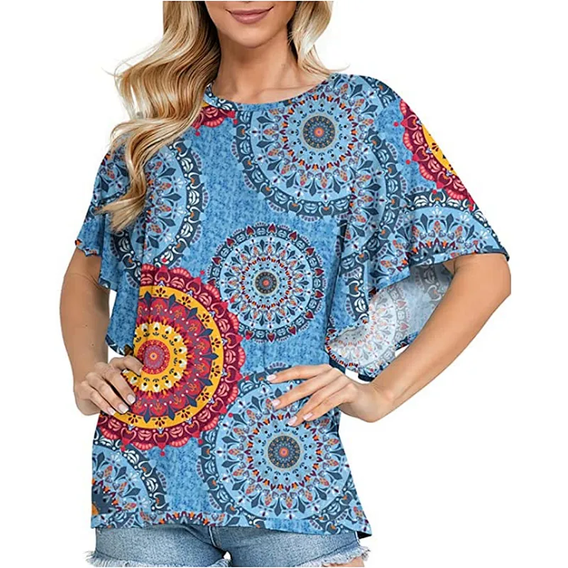 Women Summer Casual Short Sleeves Blouse Ruffle Short Sleeve T Shirt