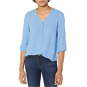 V-neck Button Printing Blouses Loose Summer Shirts