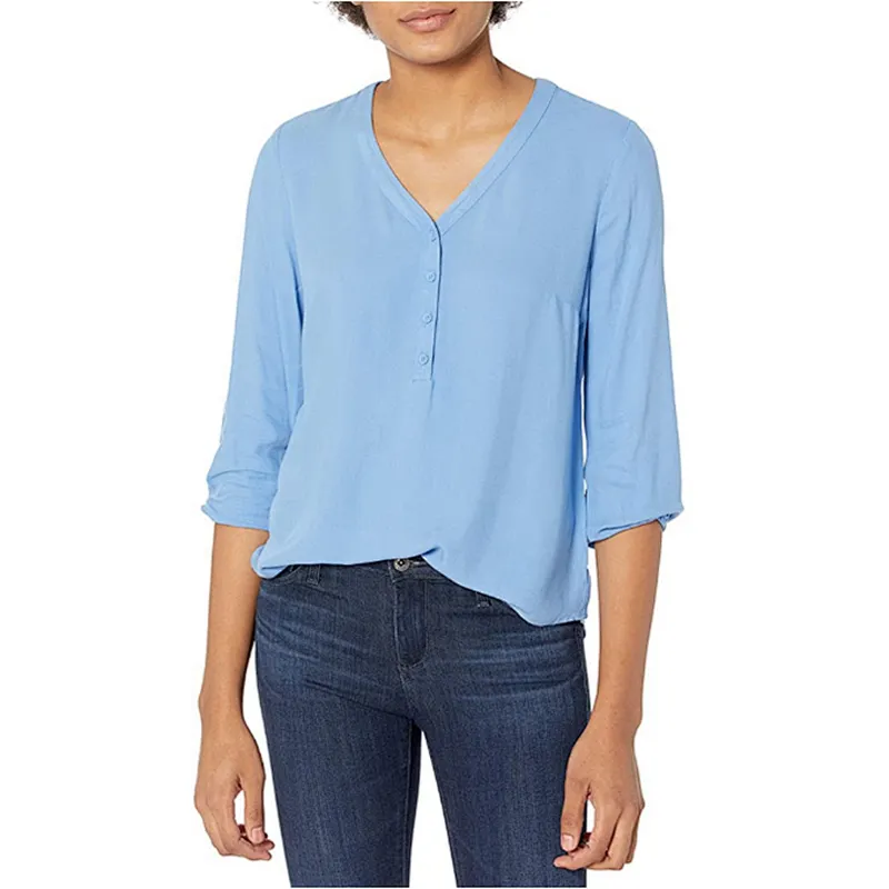 V-neck Button Printing Blouses Loose Summer Shirts