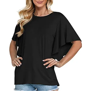 Women Summer Casual Short Sleeves Blouse Ruffle Short Sleeve T Shirt