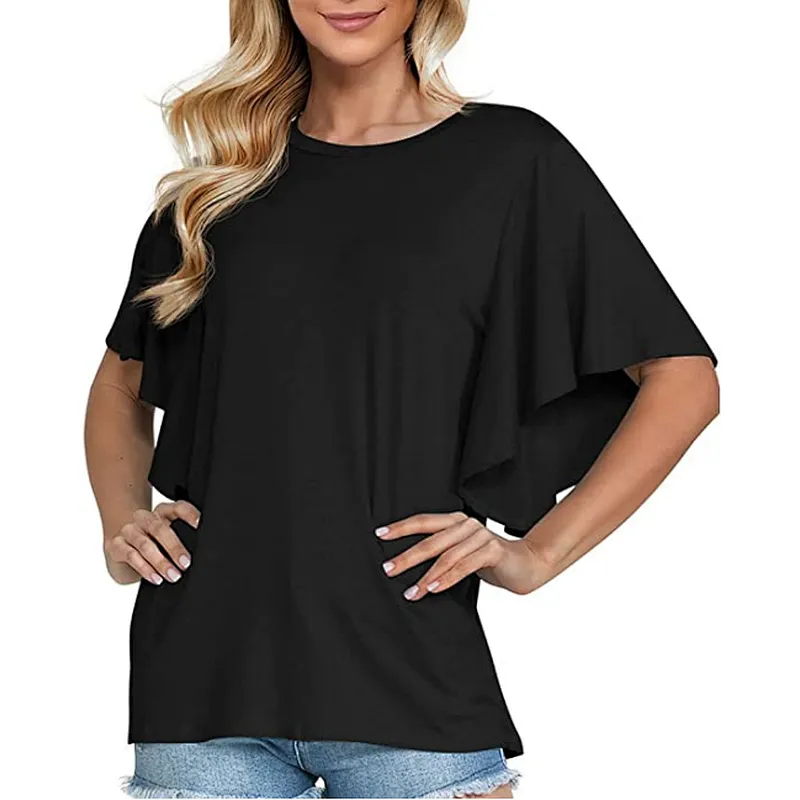 Women Summer Casual Short Sleeves Blouse Ruffle Short Sleeve T Shirt