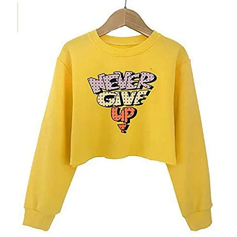 Girls Long Sleeve Sweatshirts Printing Pattern Short Length Sweatshirt