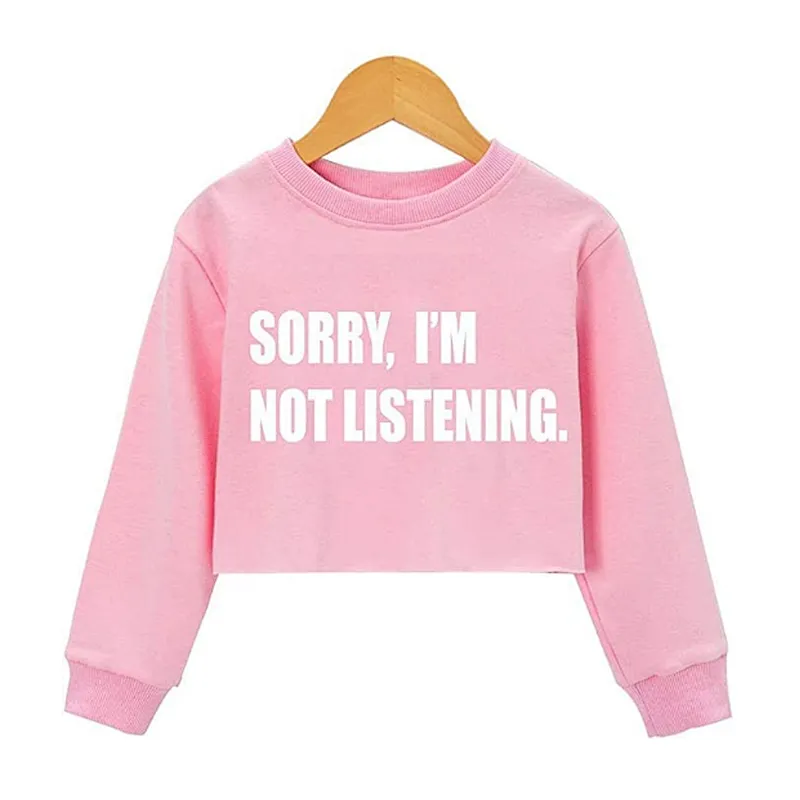 Girls Long Sleeve Sweatshirts Printing Pattern Short Length Sweatshirt