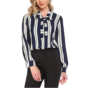 Women's Bow Tie Long Sleeve Casual Office Work Chiffon Blouses