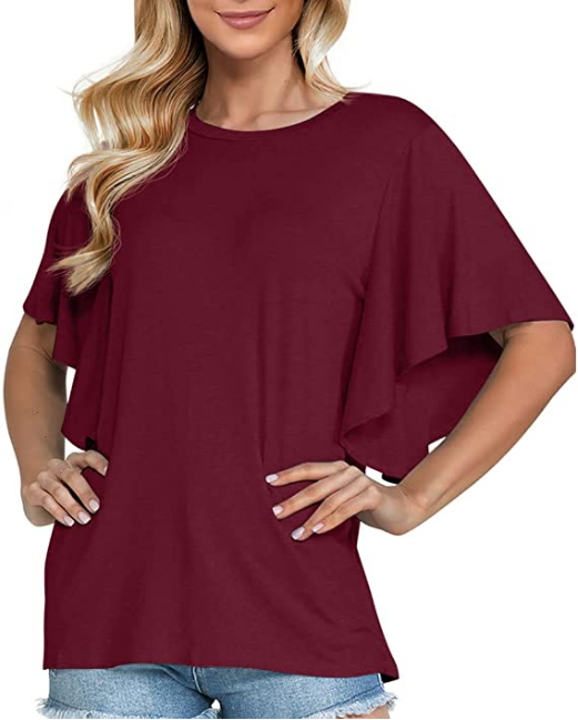 Women Summer Casual Short Sleeves Blouse Ruffle Short Sleeve T Shirt