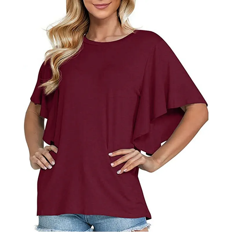 Women Summer Casual Short Sleeves Blouse Ruffle Short Sleeve T Shirt