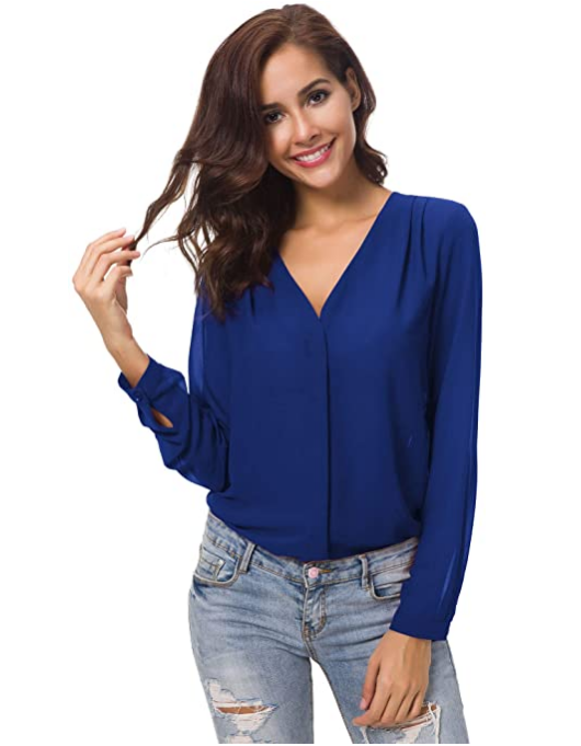 Women’s V-Neck Ruffled Shoulder Business Causal Chiffon Blouse